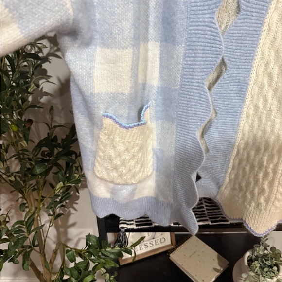 Patchwork Gingham Cardigan Blue and Cream Women's Cardigan - Picture 4 of 13
